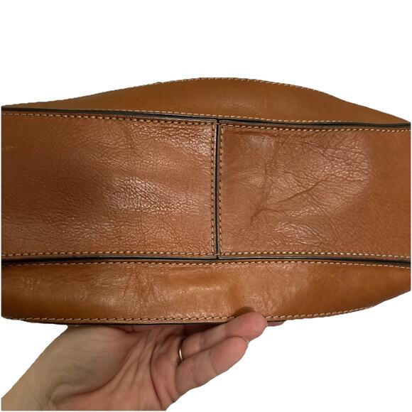 Michael Kors Saddle Brown Leather Medium Hobo Shoulder Bag Tote Jacquard Canvas - Picture 2 of 11